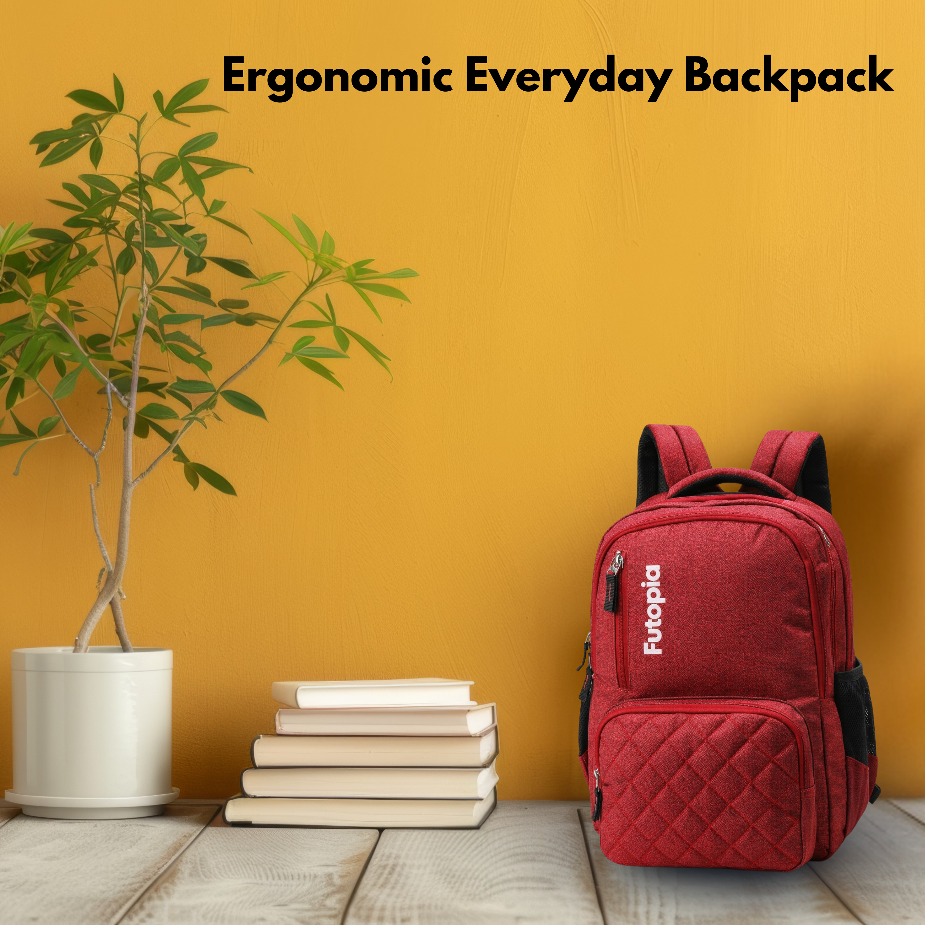 22L Laptop Backpack – Water Resistant Office & Casual Bag for Men and Women – Fits Up to 15.6-Inch Laptops – Durable Linen Polyester (Maroon)