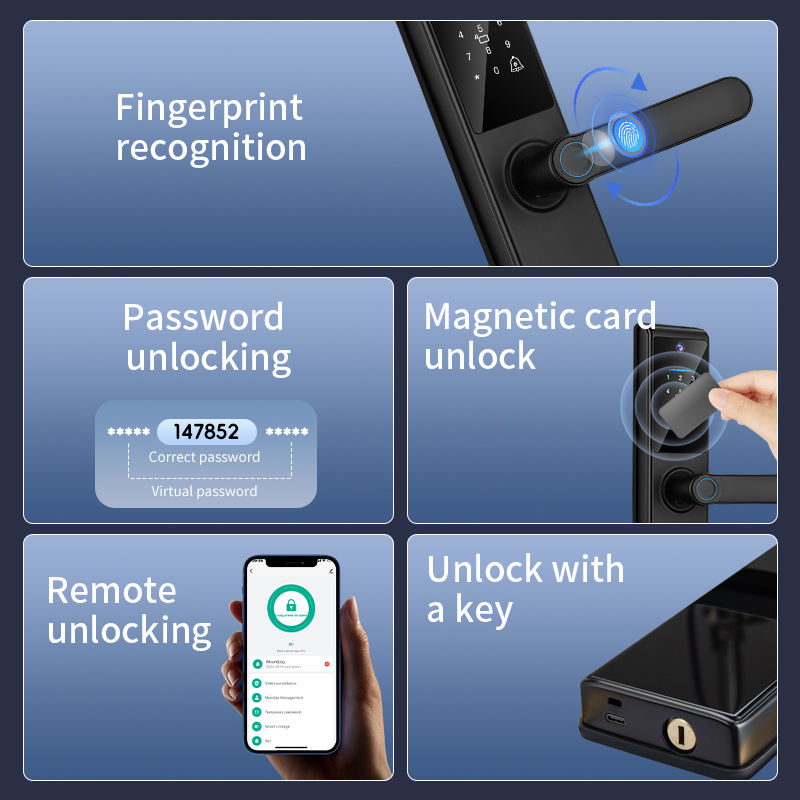 Futopia Fingerprint Smart Door Lock | App, Password, Card & Key Unlock | Aluminum Alloy Body | Tuya/TT Lock App | for 38–55mm Doors