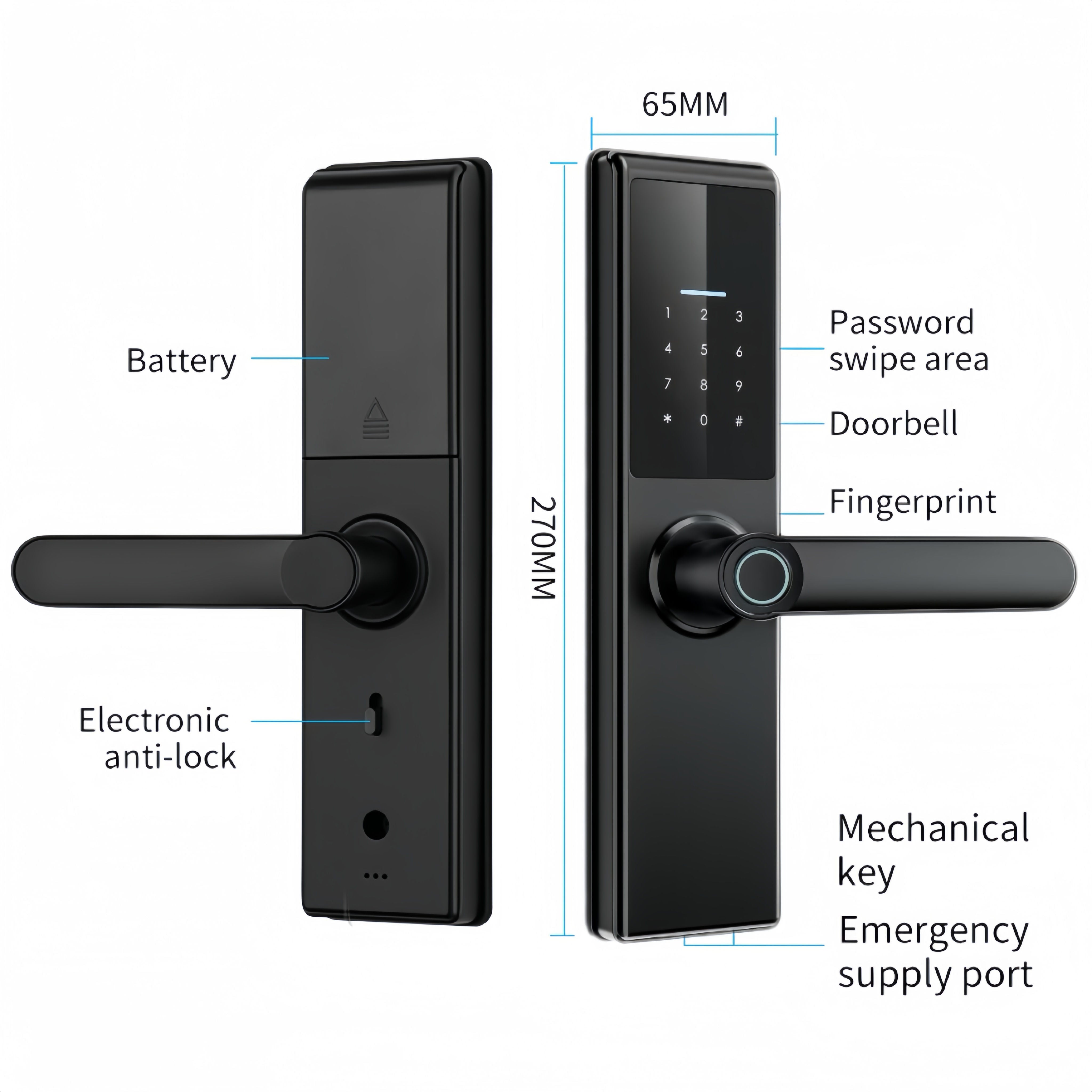 Futopia Fingerprint Smart Door Lock | App, Password, Card & Key Unlock | Aluminum Alloy Body | Tuya/TT Lock App | for 38–55mm Doors