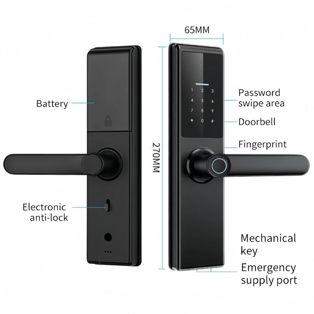Futopia Fingerprint Smart Door Lock | App, Password, Card & Key Unlock | Aluminum Alloy Body | Tuya/TT Lock App | for 38–55mm Doors