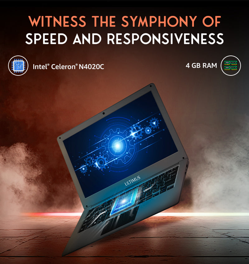 ULTIMUS Pro Intel Celeron Dual Core Laptop 4GB RAM 128GB Emmc Expandable~512GB Win 11 Home Cloud Silver, 1.2 kg