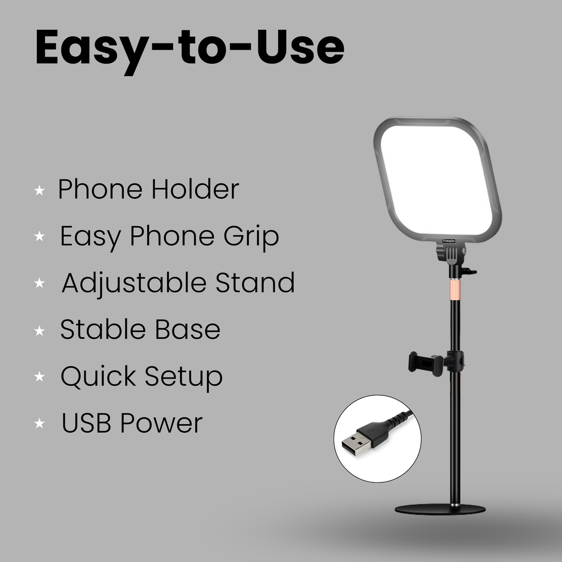 FUTOPIA Soft 25cm (10 Inch) Fill LED Ring Light Desk Lamp with Stand | 3 Adjustable Color Temperature Lighting | USB Used Perfect for Meetings & Live Streaming, Photo & Video