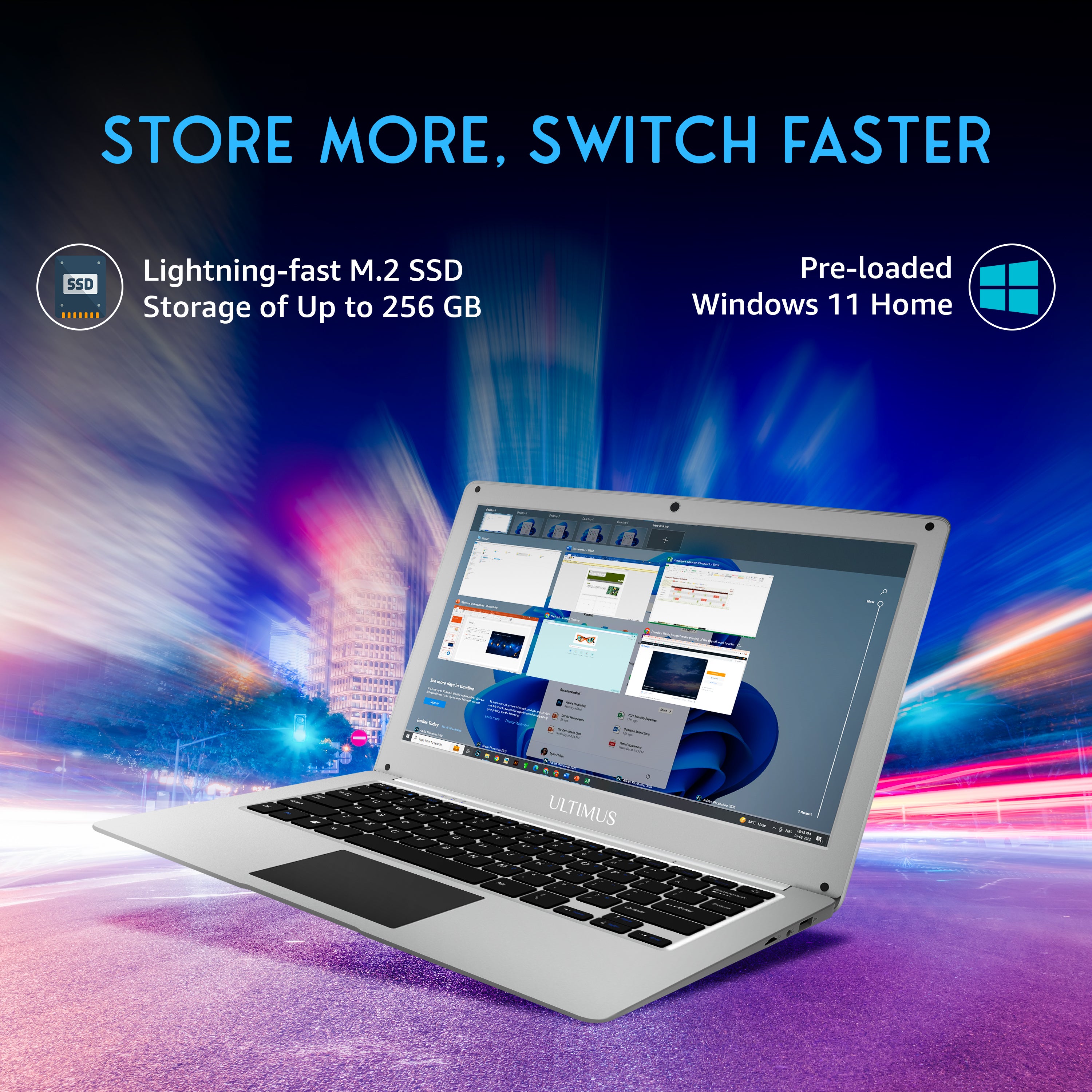 FUTOPIA ULTIMUS PRO Dual Core ~2.8GHz 8 GB DDR4 RAM/256 GB ~512 GB Expendable, 14.1-inch (35.8 cm) HD Display Win 11 Home 1.2 Kg Thin & Silver