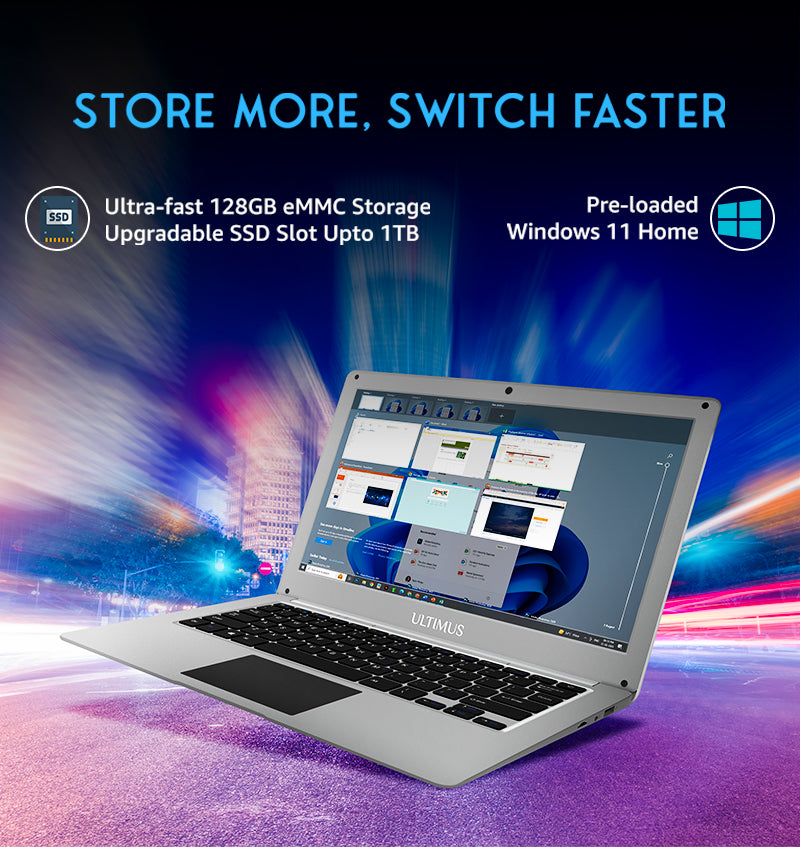 FUTOPIA ULTIMUS PRO Dual Core ~2.8GHz 8 GB DDR4 RAM/256 GB ~512 GB Expendable, 14.1-inch (35.8 cm) HD Display Win 11 Home 1.2 Kg Thin & Black