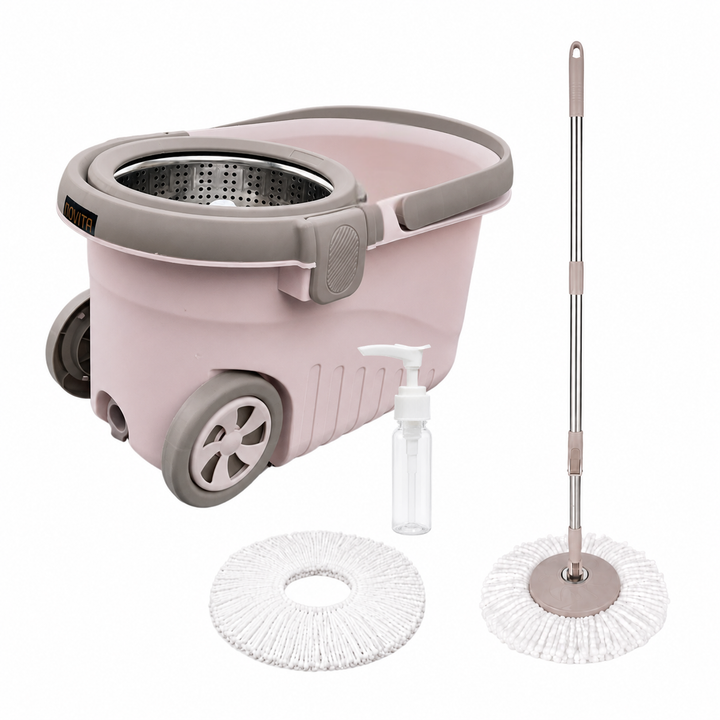 Novita Premium 360° Spin Mop Bucket Set | Steel Jali with Heavy Smart System | Easy Rinse | Telescopic Microfiber Mop & Soap Dispenser |1+1 Refill | Pocha | Big Wheels | Removes Over 99%* Bacteria