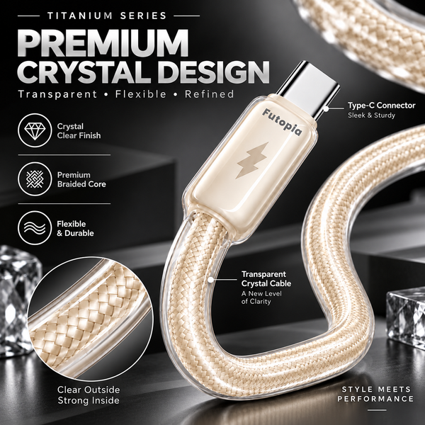 Futopia Titanium Series Low-Temperature Crystal Cable, Type-C to Type-C 100W Fast Charging, Compatible with iPhone 15–17 & Android