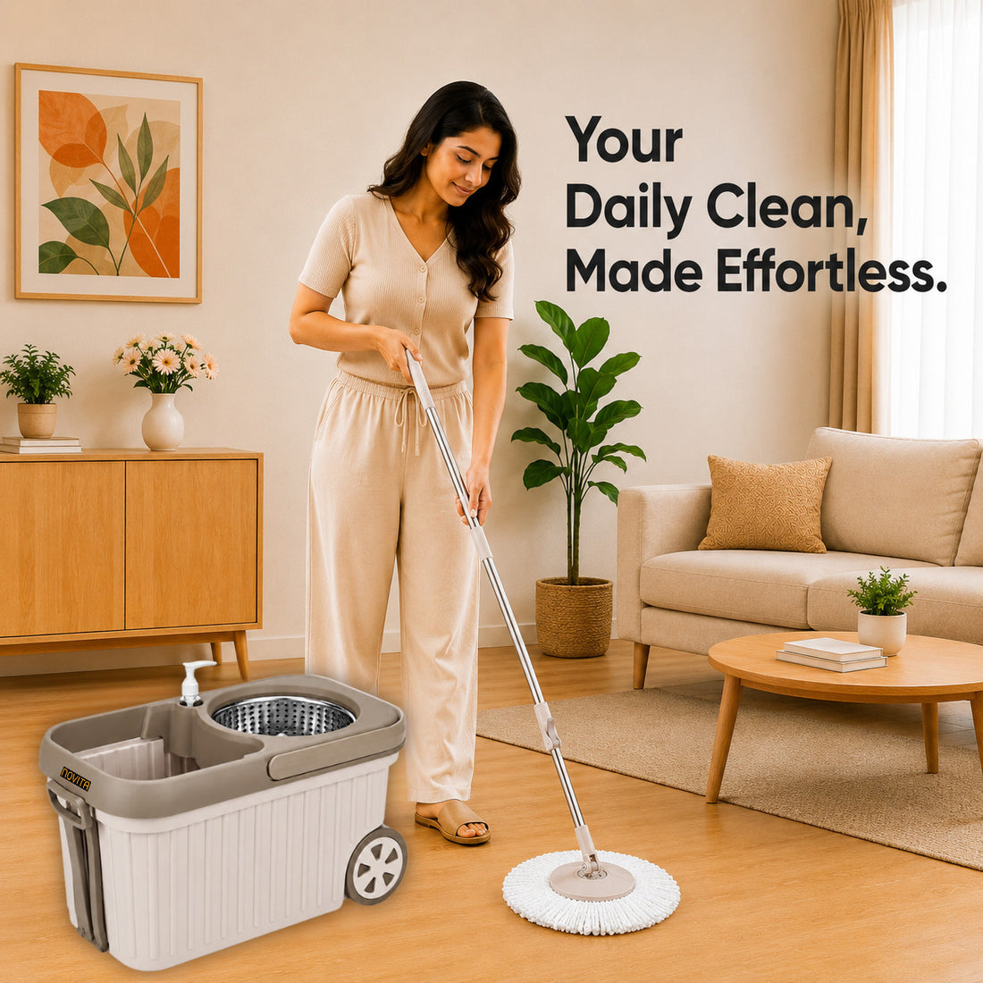 Novita Premium 360° Spin Mop Bucket Set | Steel Jali with Heavy Smart System | Easy Rinse | Telescopic Microfiber Mop & Soap Dispenser |1+1 Refill | Pocha | Big Wheels | Removes Over 99%* Bacteria