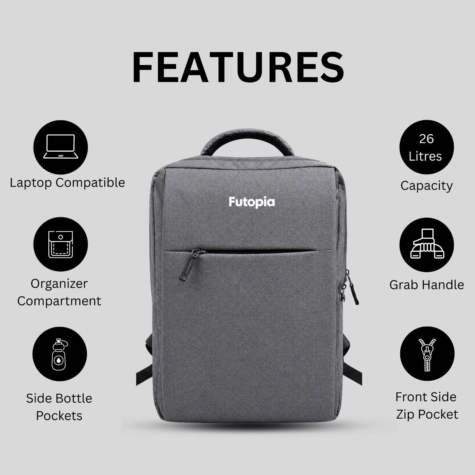 Futopia Premium 15.6-Inch Expandable Laptop Backpack – Water-Resistant Polyester Business Travel Bag with Wet/Dry Compartment & 2 Front Zipper Pockets