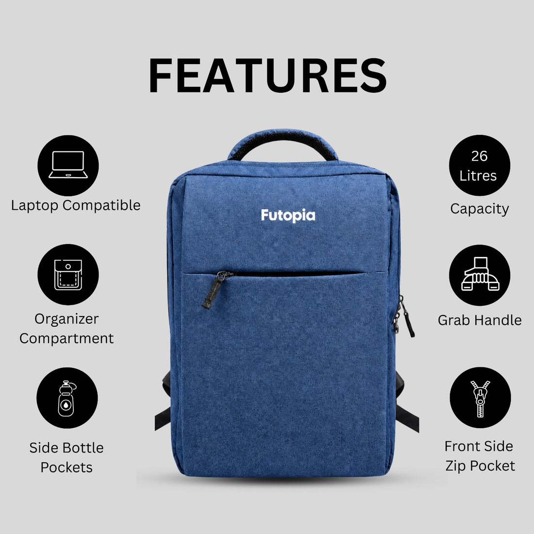Futopia Premium 15.6-Inch Expandable Laptop Backpack – Water-Resistant Polyester Business Travel Bag with Wet/Dry Compartment & 2 Front Zipper Pockets