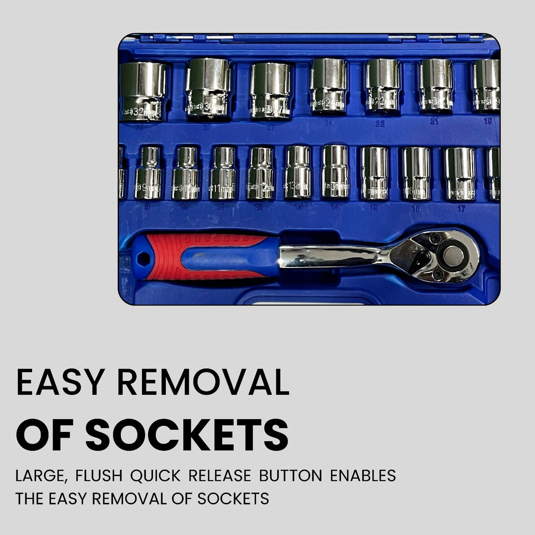 Novita Hand Tool DN 24M-H 1/2" Drive Hex Socket Set 18 Sockets (8-32mm) 6 Accessories with 72-Tooth Ratchet in BMC Case (Packed in a Blow Mould Case) Industrial, Home, Wide Variety of Applications