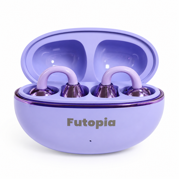 Futopia Loop (OWS) Wireless Bluetooth Earbuds 5.4, Open Ear Design, 10mm Copper Speaker, 300mAh Charging Case, Type-C Fast Charging, HD Sound, BT Name Change, Built-in Mic