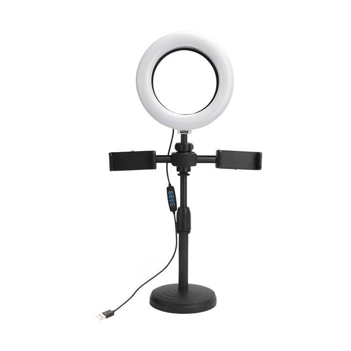 Portable 6Inch (15cm) Selfie Phones LED Ring Light with Stand for Desk & 2 Phone Holders | 3 Color Modes | USB Used | Ideal for Photo & Video Shoots, Meetings & Live Streaming, Instagram Reels